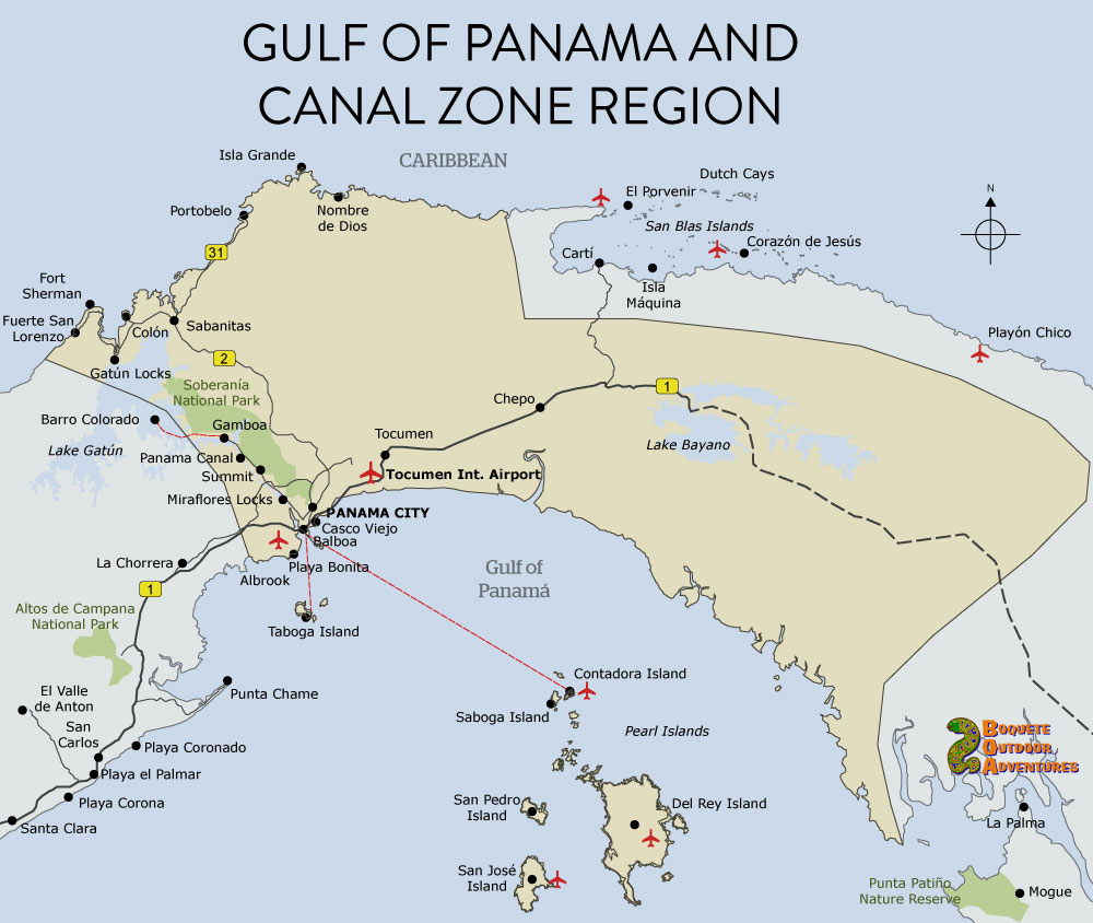 map panama canal zone, panama, gulf of panama map