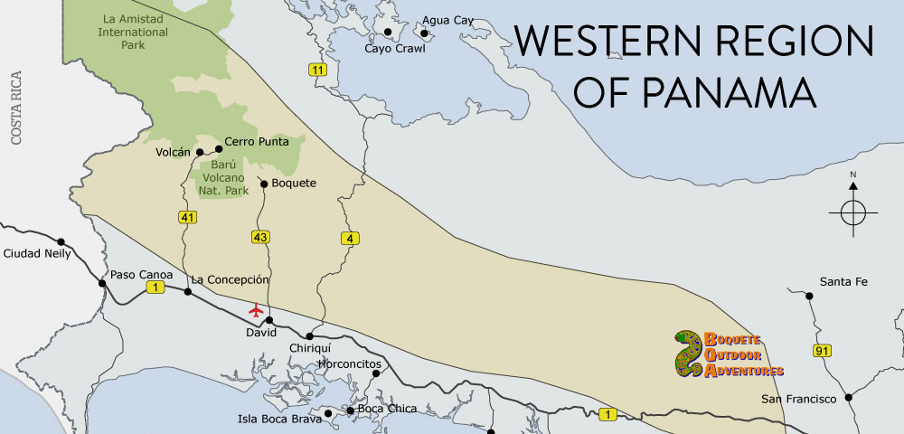 western region panama, chiriqui province, boquete, david, cerro punta, volcan